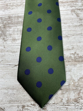 ODEL Olive Green Navy Blue Polka Dot Necktie Microfiber Classic